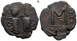 circa AD 600-800. In style of Justin II. Cf. Walker, Arab-Byzantine pl. I (for type). From the Tareq Hani collection. Uncertain mint. Fals (Follis) Æ
