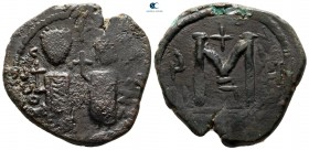Phocas, with Leontia AD 602-610. Eastern imitation . Follis or 40 Nummi Æ