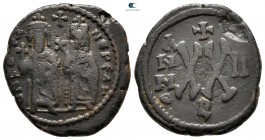 Phocas, with Leontia AD 602-610. Theoupolis (Antioch). Half Follis or 20 Nummi Æ