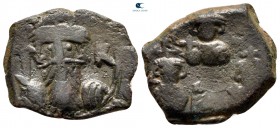 Constans II, with Constantine IV, Heraclius, and Tiberius AD 641-668. Constantinople. Follis or 40 Nummi Æ