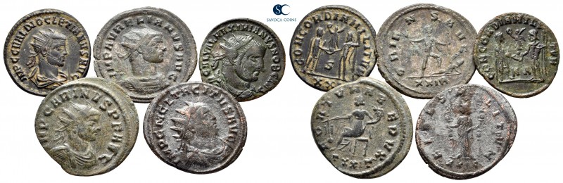 Lot of ca. 5 roman coins (Aurelian, Diocletian, Maximianus Herculius, Carinus an...