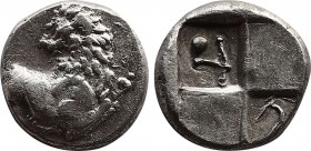 THRACE, Chersonesos. Circa 386-338 BC. AR Hemidrachm (12.5mm, 2.36 g). Forepart of lion right, head left / Quadripartite incuse square with alternatin...