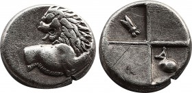 THRACE, Chersonesos. Circa 386-338 BC. AR Hemidrachm (11,6mm, 2.26 g). Forepart of lion right, head left / Quadripartite incuse square with alternatin...