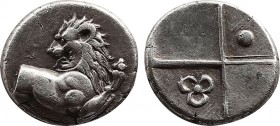 THRACE. Chersonesos. Circa 386-309 BC. Hemidrachm (Silver, 12,6 mm, 2.26 g, 12 h). Forepart of lion right, head turned to left. Rev. Quadripartite inc...