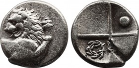 THRACE. Chersonesos. Circa 386-309 BC. Hemidrachm (Silver, 12,9 mm, 2.33 g, 12 h). Forepart of lion right, head turned to left. Rev. Quadripartite inc...