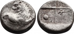 THRACE. Chersonesos. Circa 386-309 BC. Hemidrachm (Silver, 12 mm, 2.25 g, 12 h). Forepart of lion right, head turned to left. Rev. Quadripartite incus...