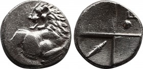 The Thracian Chersonese. Chersonesos 386-338 BC. Hemidrachm AR 13,5mm., 2,23g. Forepart of lion right, head left / Quadripartite incuse square with al...