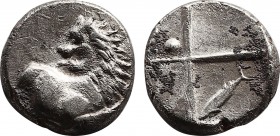 Greek
The Thracian Chersonese. Chersonesos 386-338 BC. Hemidrachm AR 12,6mm., 2,21g. Forepart of lion right, head left / Quadripartite incuse square ...