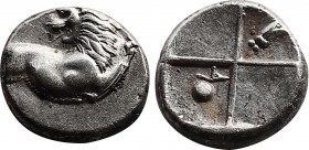 Greek
The Thracian Chersonese. Chersonesos 386-338 BC. Hemidrachm AR 12,4mm., 2,25g. Forepart of lion right, head left / Quadripartite incuse square ...