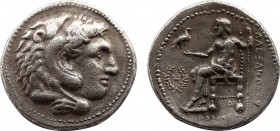 Kingdom of Macedon. Alexander III AR
Tetradrachm. Babylon c. 315-311. Head of Herakles r., wearing lion skin / Zeus Aëtophoros seated l.; monogram in...