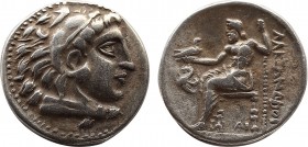 Kingdom of Macedon, Antigonos I Monophthalmos AR Drachm. In the name and types of Alexander III. Lampsakos, circa 310-301 BC. Head of Herakles right, ...