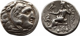 Greek Coins
KINGS OF THRACE (Macedonian). Lysimachos (305-281 BC). Drachm. Kolophon. In the name of Alexander III of Macedon.
Obv: Head of Herakles ...
