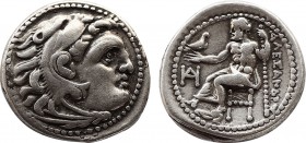 Greek
Macedonian Kingdom. Alexander III the Great. 336-323 B.C. AR drachm (17,2 mm, 4.21 g, 12 h). Lifetime issue. Miletos mint, struck 325-323 B.C. ...