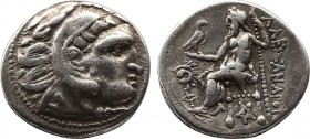 Macedonia Colophon, drachm (4, 14g), 17mm posthumous, 301-297 BC, Alexander III. Av: Herakles head with skin of a lion to the right. Rev: Zeus left si...