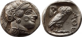 ATTICA, Athens. Circa 430s BC. Tetradrachm (Silver, 23,4mm, 17.24 g 5). Head of Athena to right, wearing disc earring, pearl necklace and a crested At...