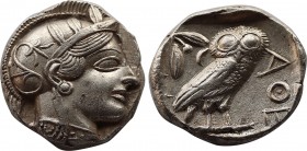 ATTICA, Athens. Circa 430s BC. Tetradrachm (Silver, 23,9mm, 17.24 g 5). Head of Athena to right, wearing disc earring, pearl necklace and a crested At...