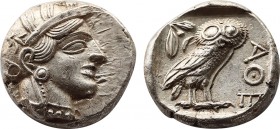 ATTICA, Athens. Circa 430s BC. Tetradrachm (Silver, 24mm, 17.25 g 5). Head of Athena to right, wearing disc earring, pearl necklace and a crested Atti...