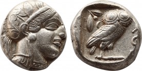 ATTICA, Athens. Circa 430s BC. Tetradrachm (Silver, 23,2mm, 17.2 g 5). Head of Athena to right, wearing disc earring, pearl necklace and a crested Att...