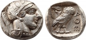 ATTICA, Athens. Circa 430s BC. Tetradrachm (Silver, 23,8mm, 17.23 g 5). Head of Athena to right, wearing disc earring, pearl necklace and a crested At...