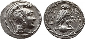 Attica, Athens. Silver Tetradrachm (13,99 g), 30mm Ca 165-42 BC. New Style issue. 147/6 BC. Adei… and Helio…, magistrates. Head of Athena right, weari...