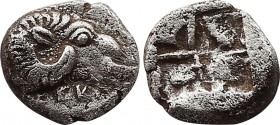 Greek
Troas. Kebren circa 450 BC. Obol AR 9,2mm., 1,016g. Head of ram right / Quadripartite incuse square. very fine