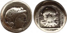 LESBOS. Mytilene. EL Hekte (Circa 454-427 BC)..
Obv: Head of Aktaeon with horn of stag right.
Rev: Facing gorgoneion, tongue protruding, within linear...