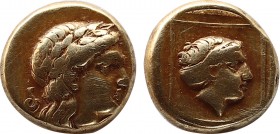 LESBOS. Mytilene. EL Hekte (Circa 377-326 BC).
Obv: Laureate head of Apollo right; serpent behind.
Rev: Head of Artemis right within linear square.
Bo...