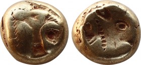 Lesbos, Mytilene EL Hekte. c. 521-478. Lion’s head r. / Bull’s head r. within incuse square. Bodenstedt 13. 2.5g, 9,9mm, 3h. VF