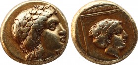LESBOS. Mytilene. EL Hekte (Circa 377-326 BC).
Obv: Laureate head of Apollo right.
Rev: Head of Artemis right; serpent behind; all within linear squar...