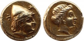 LESBOS. Mytilene. EL Hekte (Circa 377-326 BC).
Obv: Head of Kabeiros right, wearing wreathed cap; two stars flanking.
Rev: Head of Persephone right ...