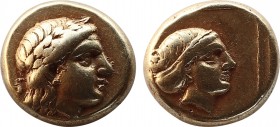 LESBOS. Mytilene. EL Hekte (Circa 454-427 BC).
Obv: Laureate head of Apollo right.
Rev: Two confronted ram's heads, palmette between; all within incus...