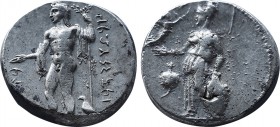 PAMPHYLIA
SIDE
AR-Stater, 370/360 v. Chr.; 10,72 g. 19,5mm Athena Parthenos steht l., davor Granatapfel//Apollo steht l. mit Patera und langem Lorbeer...