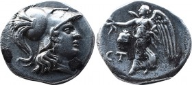 Greek
PAMPHYLIA, Side. Circa 205-100 BC. AR Drachm (18,4mm, 3.99 g, 12h). Helmeted head of Athena right / Nike advancing left, holding wreath; pomegra...