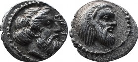 Greek
Cilicia. Nagidos circa 400-380 BC.
Obol AR
9,3 mm, 0,73 g
Head of Pan right / Bearded head of Dionysos right.
very fine