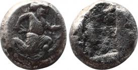 Greek Coins
ACHAEMENID EMPIRE. Time of Artaxerxes II to Darius III (Circa 375-330 BC). Siglos.
Obv: Persian king in kneeling-running stance right, hol...