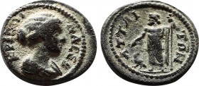 Attaia (AD 178-182) AE 15 - Crispina
Crispina, Augusta, 178-182 AD. AE15 (3.44 17,2mm). KPIΠINA CEBAC, draped bust right / ΑΤΤΑΙΤΩΝ, Zeus standing sli...