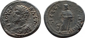 Galatia. Pessinus. Lucius Verus AD 161-169.
Bronze Æ
23,5mm., 8,5g.
Reverse design	Asclepius standing, facing, head, l., holding serpent-staff
nea...