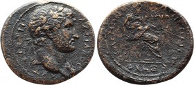 IONIA. Smyrna. Hadrian (117-138). M. Antonius Polemos, strategos.
Obv: AYTO KAIC TRAI AΔPIANOC.
Laureate head right, slight drapery on far shoulder....