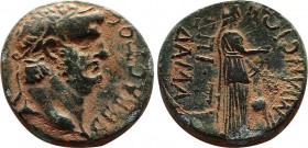 IONIA. Miletus. Nero (54-68). Ae. Ti. Cl. Damas, magistrate.
Obv: CEBACTOC.
Laureate head right.
Rev: EΠI TI ΔAMA MIΛHCIΩN.
Statue of Artemis Pythia r...