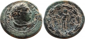 LYDIA, Sardes. Circa 133 BC-AD 14. Æ 17,9mm (5,56 g, 12h). Laureate head of youthful Herakles right, lion skin tied around neck / Apollo standing left...