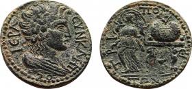 Greek
Lydia, Tripolis Ӕ 31mm. Pseudo-autonomous issue, Severan era, circa AD 193-235. ϹΥΝΚΛΗΤΟϹ, bare-headed and draped bust of the Senate to right / ...