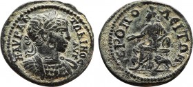 PHRYGIA, Hieropolis. Caracalla. Caesar, AD 196-198. (7,07 gr,  23,1mm ). Laureate and cuirassed bust right / Kybele seated left, holding phiale, resti...