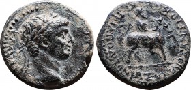 Roman Imperial
Claudius (41-54). Phrygia, Hierapolis. Æ (19,5mm, 5.94g, 6h). M. Suillios Antiochos, grammateus. Laureate head r. R/ Apollo on horseba...