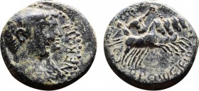 Roman Provincial
Nero with Agrippina Junior (54-68). Phoenicia, Orthosia. Æ (18,8mm, 6,22g, 11h). Jugate draped busts of Nero and Agrippina r. R/ Had...