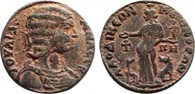 Roman Provincial
Phrygia. Laodikeia ad Lycum. Julia Domna, wife of Septimius Severus AD 193-217.
Bronze Æ
28,6 mm., 11,78 g.
very fine