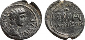 Roman Provincial
Phrygia. Laodikeia ad Lycum. Gaius Caesar  27 BC-AD 14. Polemon Philopatris (ΠΟΛΕ ΦΙΛΟΠΑT), magistrate
Bronze Æ
16,7 mm, 2,58 g
Γ...