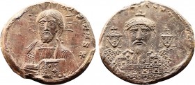 Byzantine Lead Seal, Emperor Romanus I (920-944)
Constantine VII Porphyrogenitus, Romanus I and Christopher, 929-931. [+ IhSЧSX-RISTЧS *] Bust of Jes...