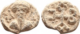 Byzantine Lead Seal Aziz Teodoros (7th Century)
Obverse: Saint Theodore holding a spear in his right hand and a shield with his left hand. The line i...