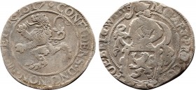 NETHERLANDS. Lion Daalder (1617). Overijssel.
Obv: MO ARG PRO CONFOE BELG TRAN.
Armored knight left behind arms.
Rev: CONFIDENS DNO NON MOVETVR.
Rampa...