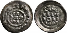 ITALY. Brescia. Comune (1186-1337). Denaro scodellato. In the name of Holy Roman Emperor Federico I Barbarossa. Obv: + FREDERICVS. Ω / P R / I in thre...